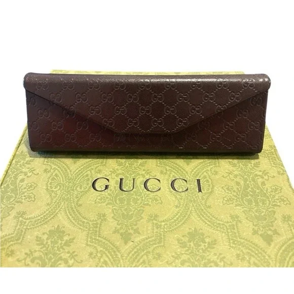 Gucci Brown Monogram Guccissima Leather Folding Eyeglass Sunglasses Case Brown - Picture 2 of 3